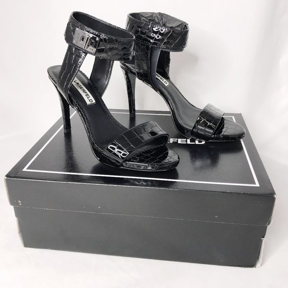 Karl Lagerfeld Shoes - Karl Lagerfeld Olivia Black Pearlized Crocodile Heel NIB